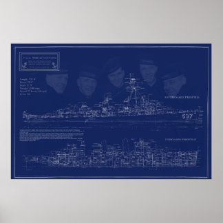 USS The Sullivans DD-537 Blueprint Poster