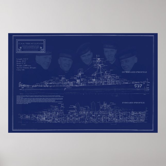 USS The Sullivans Ship Blueprints Poster (Front)