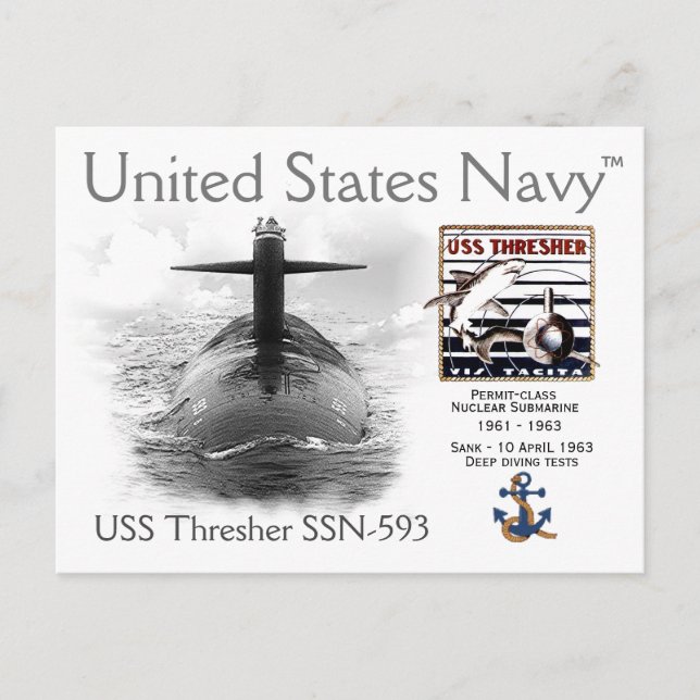 USS THRESHER SSN-593 SUBMARINE POSTCARD (Front)