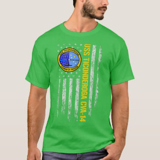 USS Ticonderoga CVA14 American Flag  T-Shirt