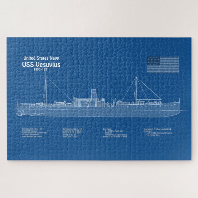 USS Vesuvius - Ship Blueprint Plans ABD Jigsaw Puzzle (Horizontal)