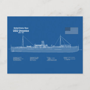 USS Vesuvius - Ship Blueprint Plans ABD Postcard