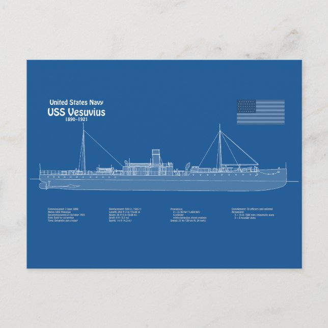 USS Vesuvius - Ship Blueprint Plans ABD Postcard (Front)