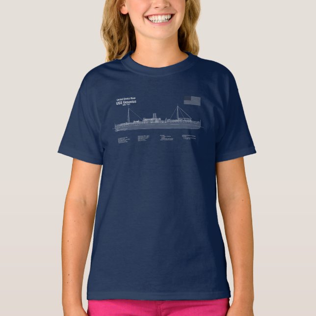 USS Vesuvius - Ship Blueprint Plans ABD T-Shirt (Front)