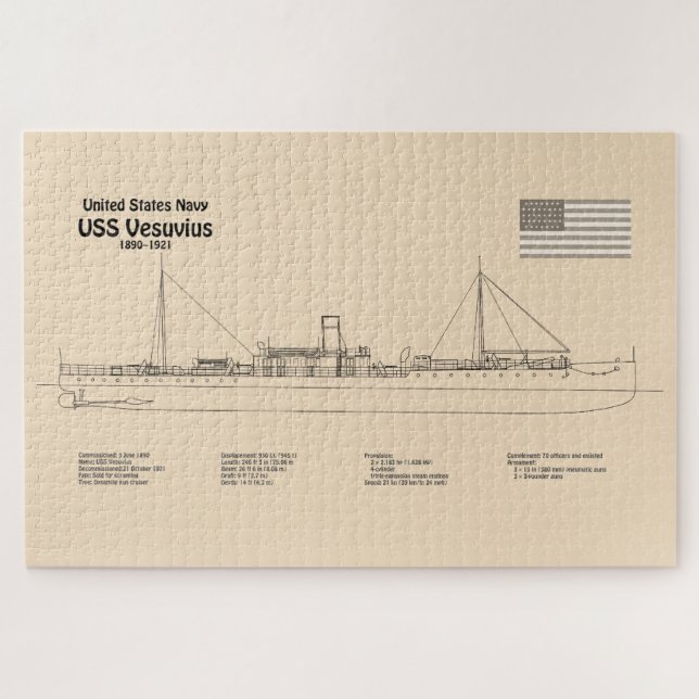 USS Vesuvius - Ship Blueprint Plans SD Jigsaw Puzzle (Horizontal)