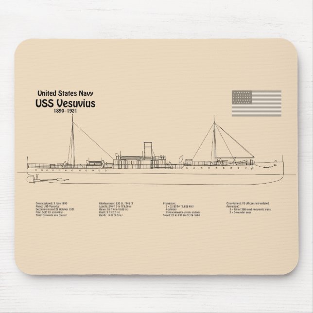 USS Vesuvius - Ship Blueprint Plans SD Mouse Pad (Front)