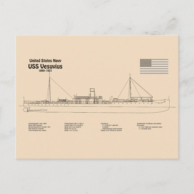 USS Vesuvius - Ship Blueprint Plans SD Postcard (Front)