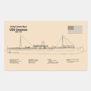 USS Vesuvius - Ship Blueprint Plans SD Rectangular Sticker