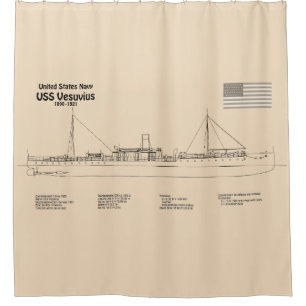 USS Vesuvius - Ship Blueprint Plans SD Shower Curtain