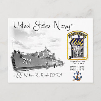 USS WILLIAM R. Rush DD-714 DESTROYER Postcard
