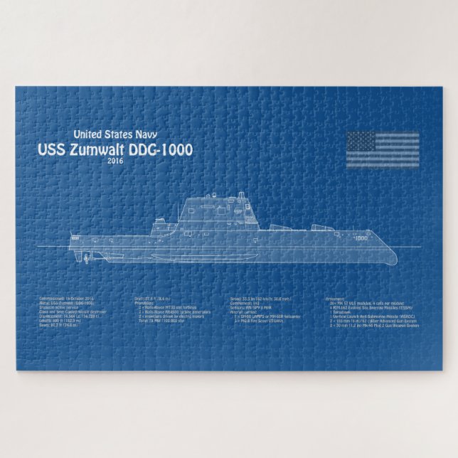 USS Zumwalt - Ship Blueprint Plans ABD Jigsaw Puzzle (Horizontal)
