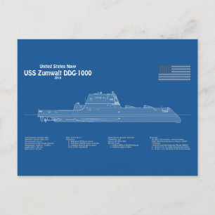 USS Zumwalt - Ship Blueprint Plans ABD Postcard