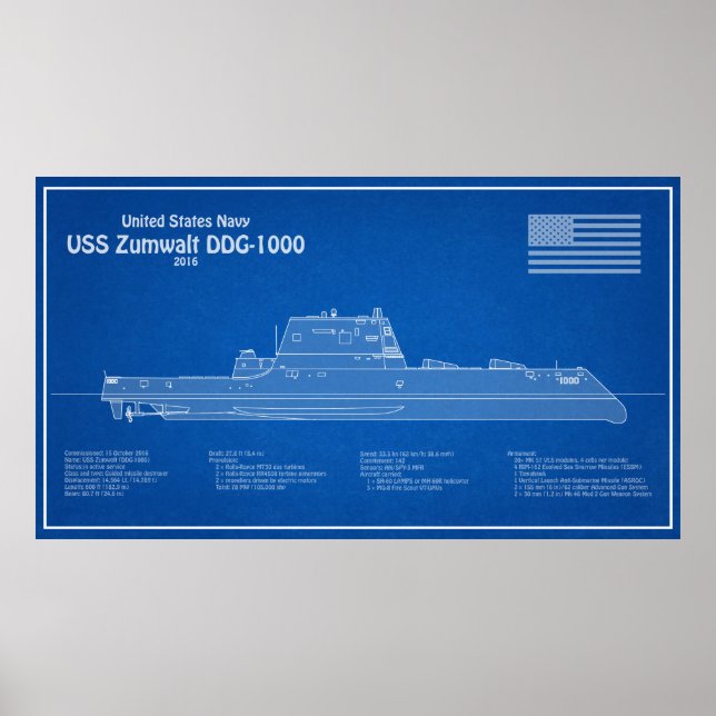 USS Zumwalt - Ship Blueprint Plans ABD Poster (Front)