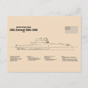 USS Zumwalt - Ship Blueprint Plans SD Postcard