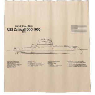 USS Zumwalt - Ship Blueprint Plans SD Shower Curtain