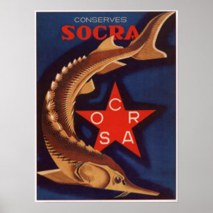 USSR Soviet Canned Sturgeon Advertising 1932 Poster