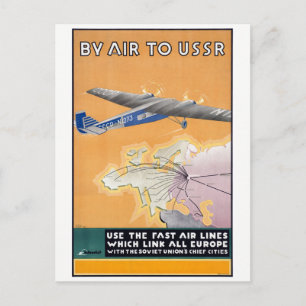 USSR Vintage Air Travel Poster Restored Postcard