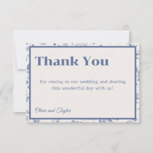 usty Blue Watercolor Floral Wedding Thank You Card