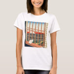 Utagawa Hiroshige - Asakusa Rice fields T-Shirt<br><div class="desc">Asakusa Rice fields and Torinomachi Festival - Number 101 in the series One Hundred Famous Views From Edo - Utagawa Hiroshige, Woodblock colour print, 1857. Ukiyo-e print shows a cat sitting on a wall where the sliding panels have been opened, watching the festival procession in the rice paddies nearby, with...</div>