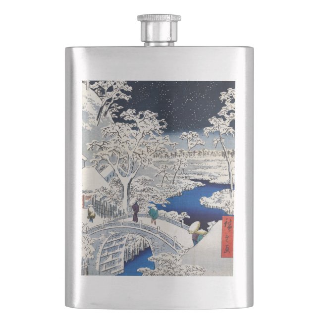 Utagawa Hiroshige - Drum Bridge at Meguro Hip Flask (Front)
