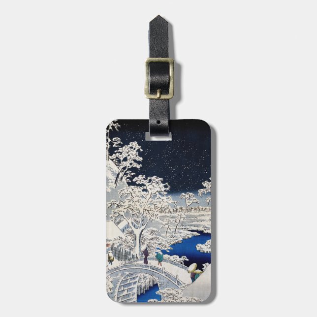 Utagawa Hiroshige - Drum Bridge at Meguro Luggage Tag (Front Vertical)