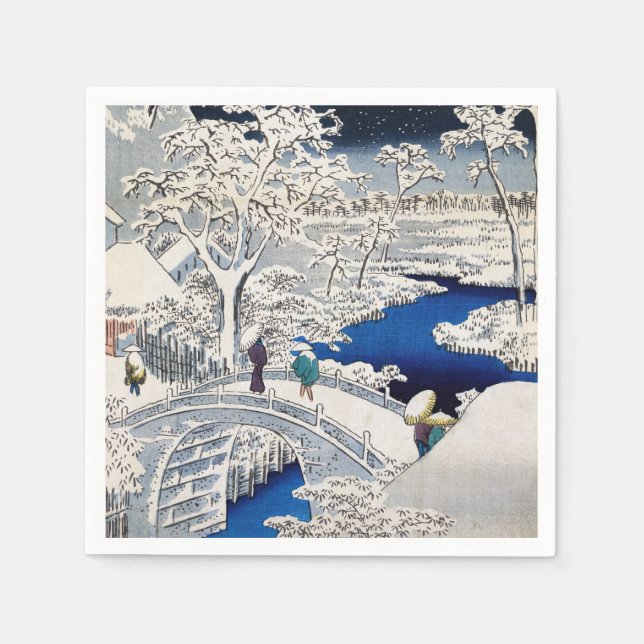Utagawa Hiroshige - Drum Bridge at Meguro Napkin (Front)