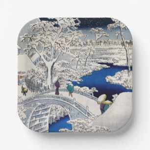 Utagawa Hiroshige - Drum Bridge at Meguro Paper Plate