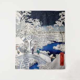 Utagawa Hiroshige - Drum Bridge at Meguro Tapestry