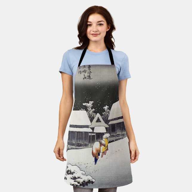 Utagawa Hiroshige - Evening Snow at Kanbara Apron (Worn)