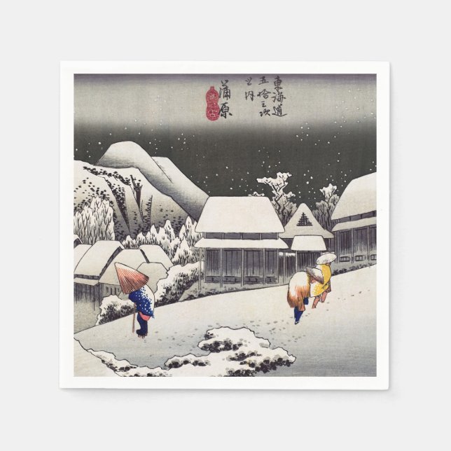 Utagawa Hiroshige - Evening Snow at Kanbara Napkin (Front)
