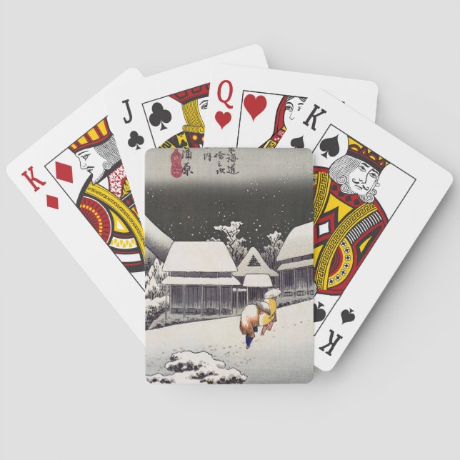 Utagawa Hiroshige - Evening Snow at Kanbara Playing Cards (Back)