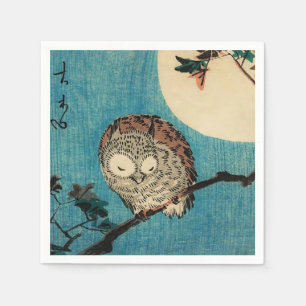 Utagawa Hiroshige - Horned Owl on Maple Branch Napkin