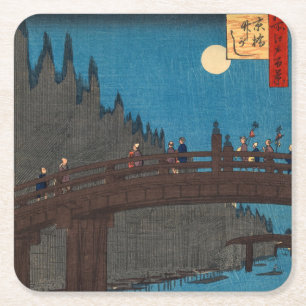 Utagawa Hiroshige - Kyoto Bridge by Moonlight Square Paper Coaster