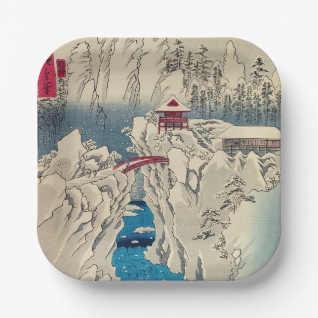 Utagawa Hiroshige - Snow on Mount Haruna Paper Plate (Front)