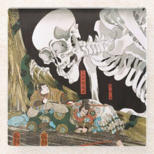 Utagawa Kuniyoshi Warrior vs. Ghost,Japanese Art Glass Coaster