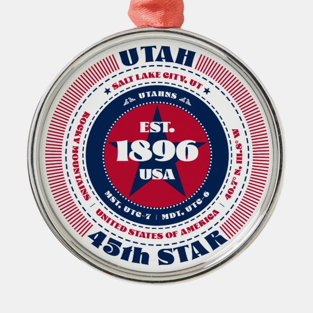 Utah 45th State Christmas Ornament (Front)