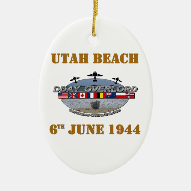 Utah Beach 6th June 1944 Ceramic Tree Decoration (Front)