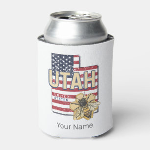Utah Bee United States Retro Map Vintage USA Can Cooler