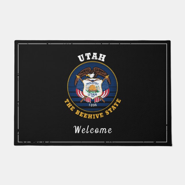 UTAH BEEHIVE STATE FLAG  DOORMAT (Front)