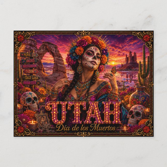 Utah Día de los Muertos Retro Postcard (Front)