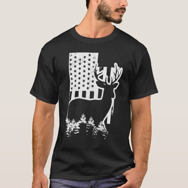 Utah Elk Hunting State Map US Flag Patriotic Hunte T-Shirt (Front)