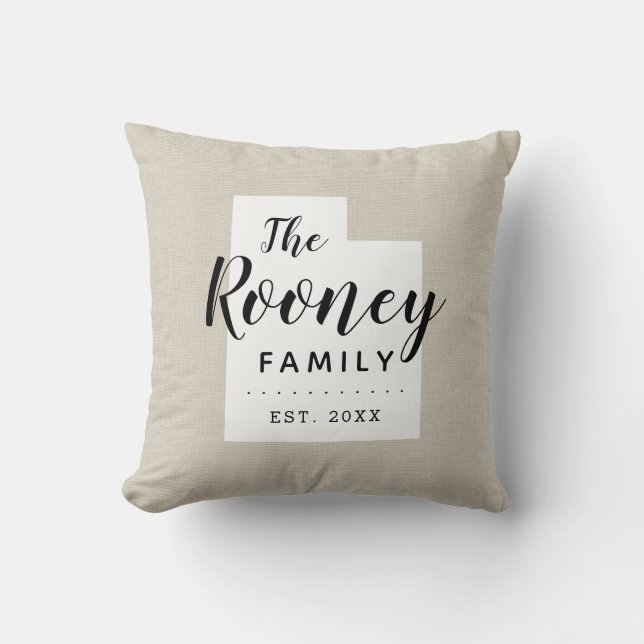 Utah Family Monogram State Throw Pillow (Front)