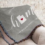 Utah Home State Personalized Throw Blanket<br><div class="desc">Show some home state pride with this cute rustic gray throw blanket featuring "home" in white calligraphy script lettering with a silhouette map of the state of Utah standing in for the letter "O." A pink heart illustration inside the state map completes the design; you can change the position of...</div>