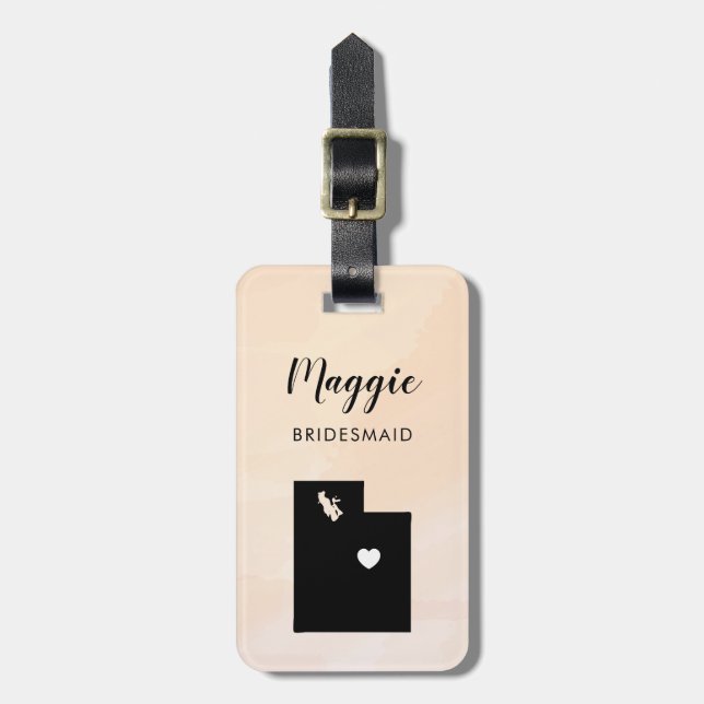 Utah Map Luggage Tag, Wedding Party Welcome Tag (Front Vertical)