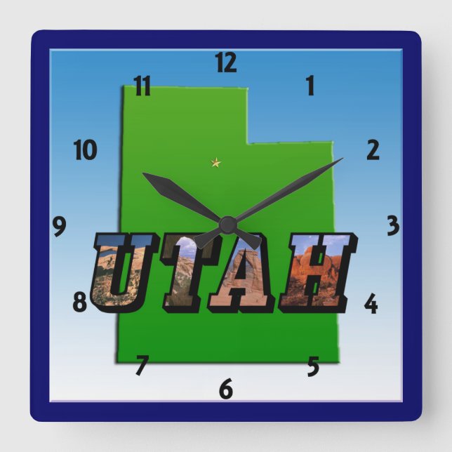 Utah Map Outline and Picture Text Clock (Front)