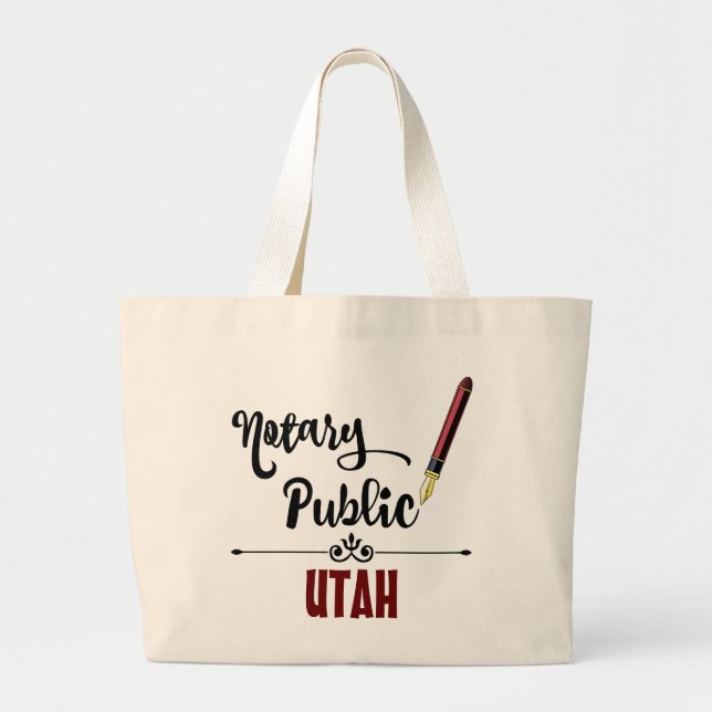 Utah Notary Public Ink Pen Large Tote Bag (Front)
