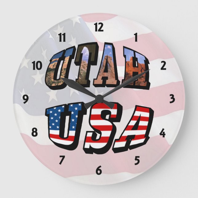 Utah Picture and USA Flag Text Large Clock (Front)