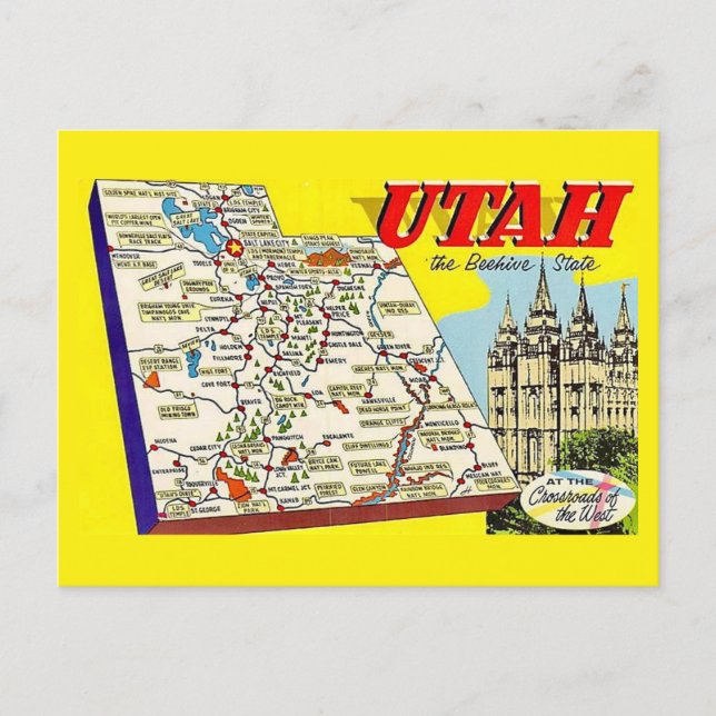 Utah Retro Map Postcard Postcard (Front)