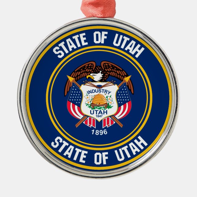 Utah Round Emblem Metal Tree Decoration (Front)