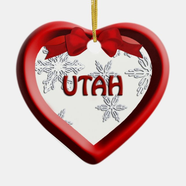 Utah Snowflake Heart Christmas Ornament (Front)